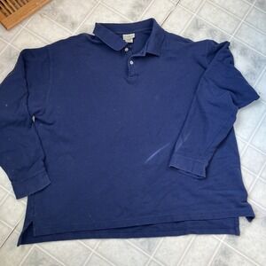 L.L.Bean Polo Shirt Mens XL Blue Long Sleeve Pique Cotton Knit Casual O KA81